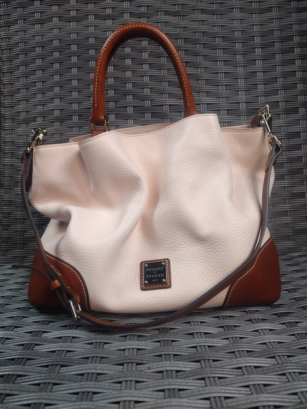 Dooney & Bourke Cream and Brown Leather Satchel